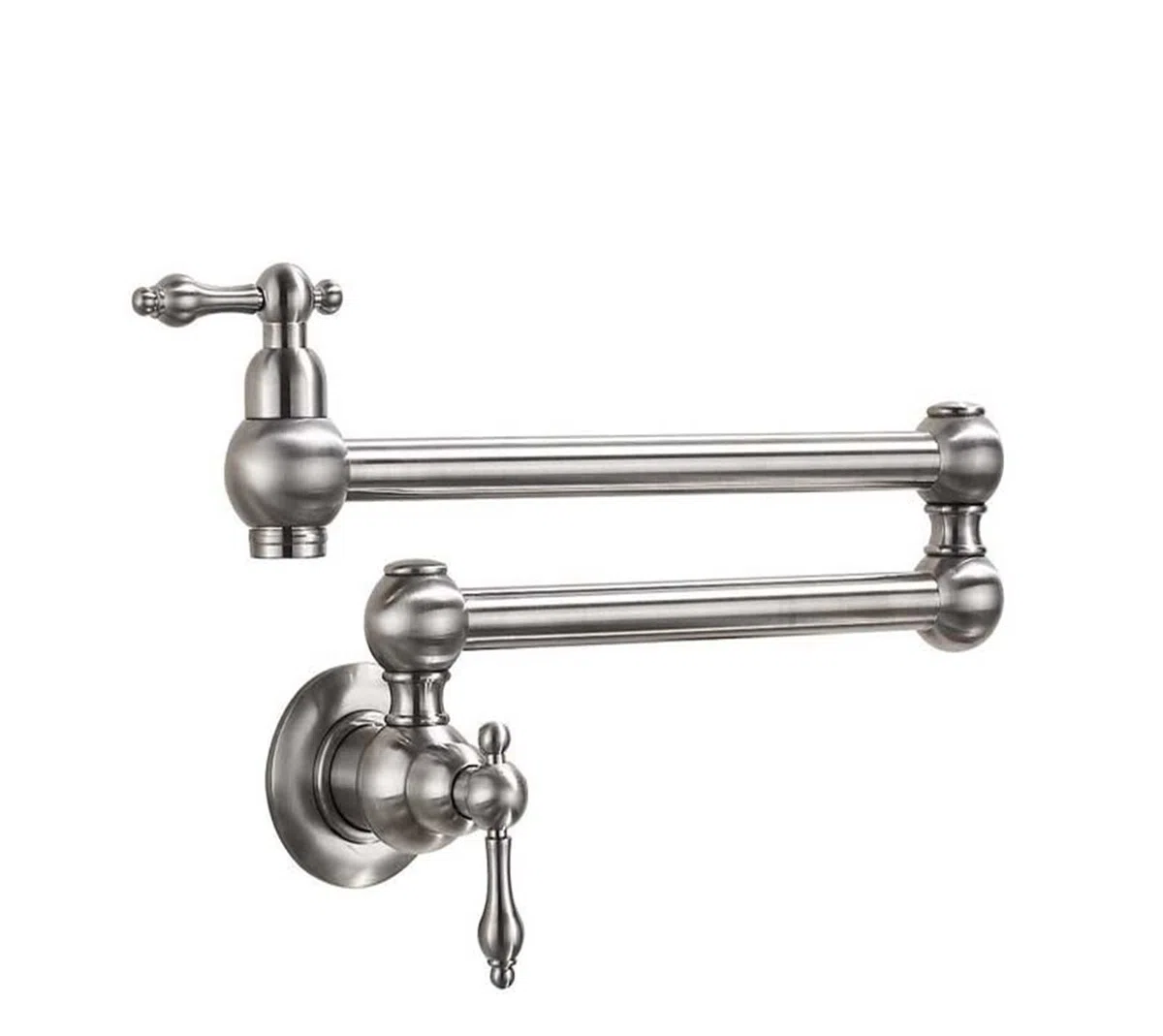 Rubinetto Fissato Al Muro, Pot Filler Doppio giunto Beccuccio Pieghevole Estensibile Braccio oscillante Parete Rubinetto da cucina in ottone Foro singolo Rubinetto for lavello da cucina a due maniglie