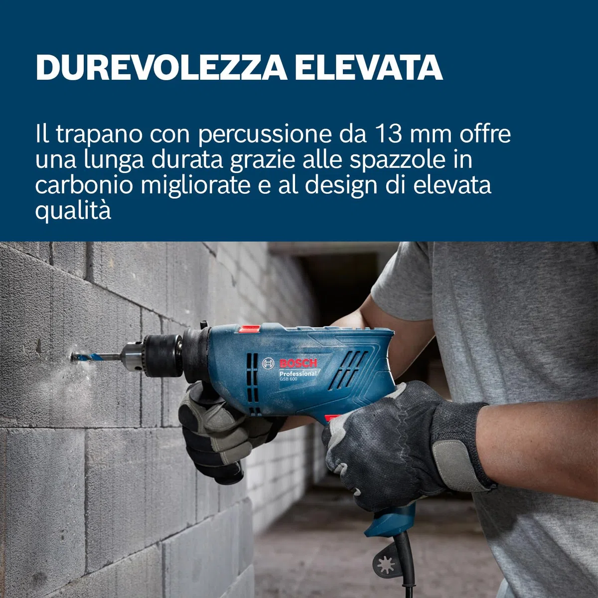 Bosch Professional Trapano con percussione a filo GSB 600 (motore da 600 W, foratura di 13 mm nel calcestruzzo, spazzola in carbonio)