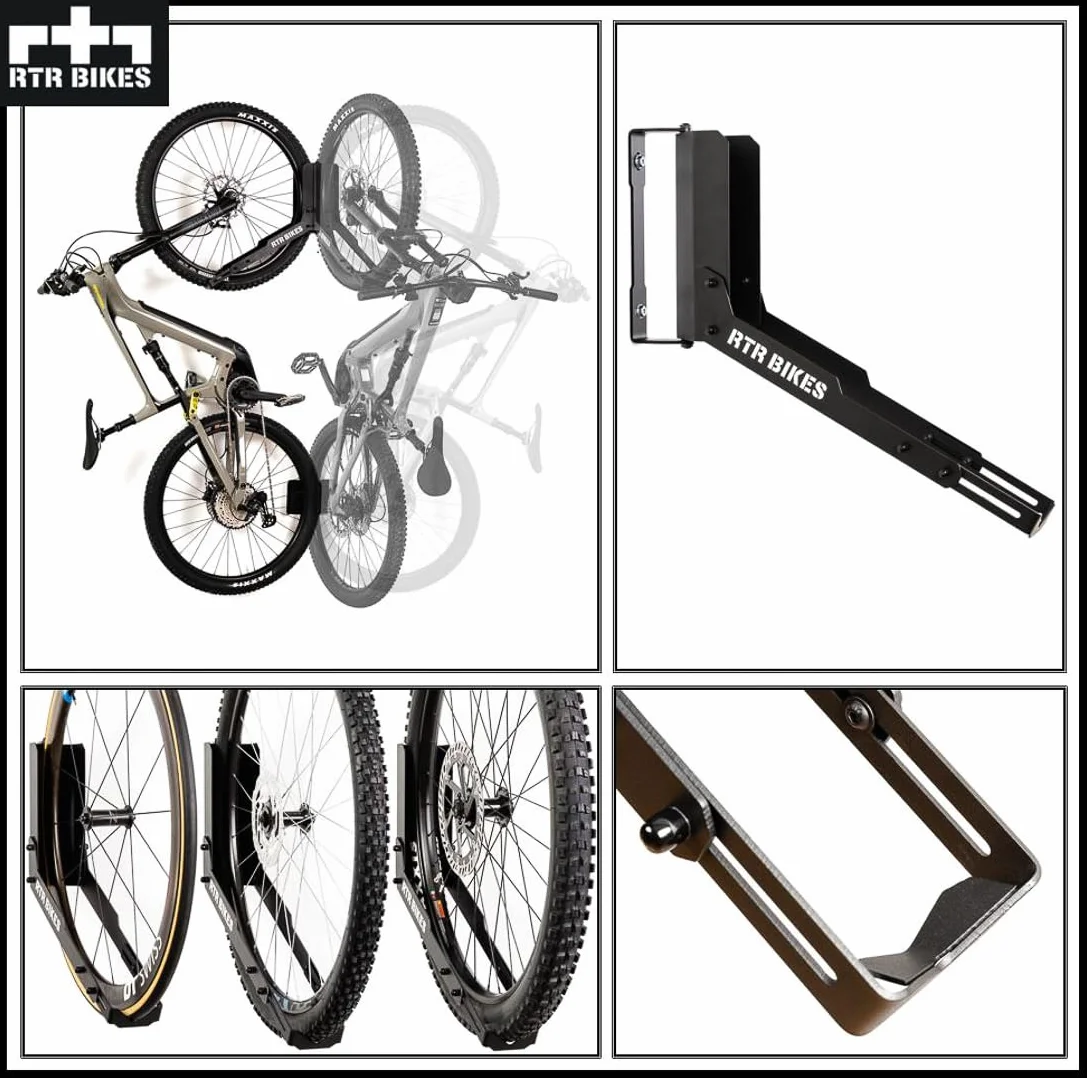 RTR BIKES Kranked Twist Gancio Bici Muro Girevole – Supporto Parete Verticale Ruotabile 180° – Per E-Bike e MTB fino a 30kg – Ruote 24-29" e Gomme 3,5" – Made in EU