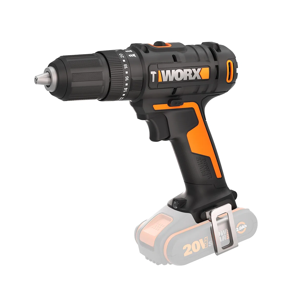WORX WX370.9 - Trapano avvitatore a percussione a batteria 20 V, 50 Nm, 2 marce e luce LED