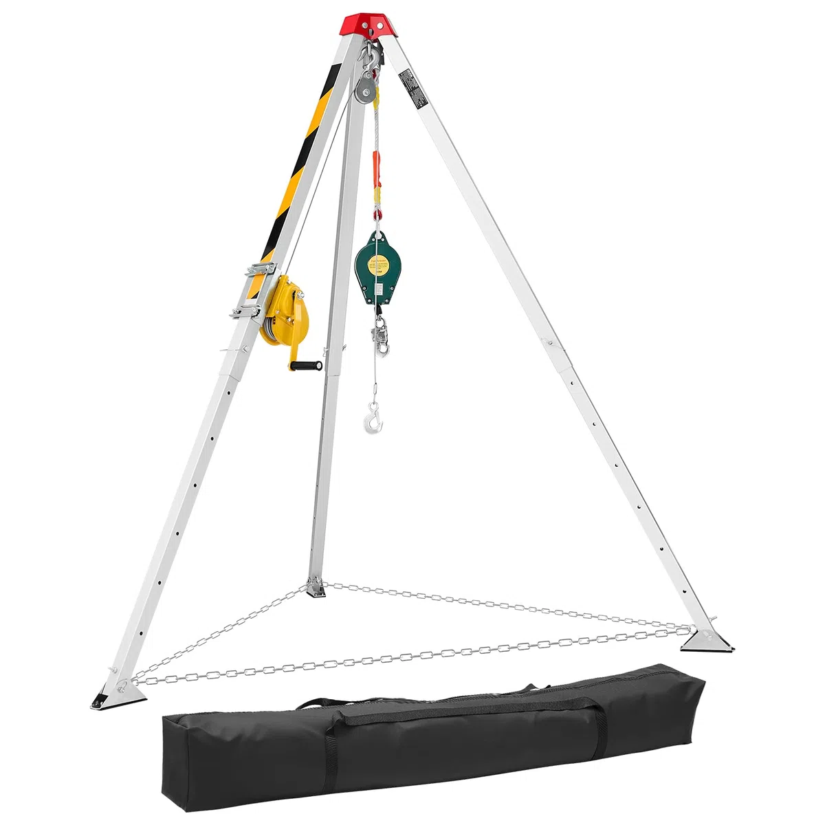 VEVOR Kit Treppiede per Spazi Confinati, Paranco di Sollevamento per Treppiede di Salvataggio per Impieghi Gravosi, Verricello da 544 kg, Lunghezza Gambe Regolabili da 1,34 a 2,15 m, Cavo da 30 m