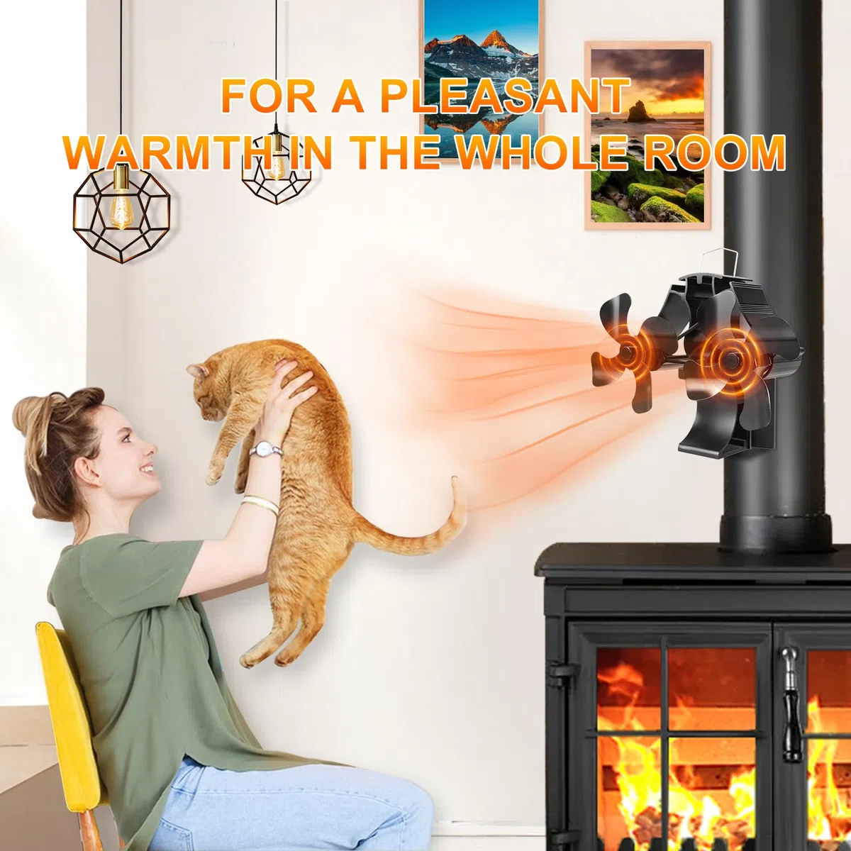 Ventilatore magnetico 3 in 1 per stufa e camino, senza corrente