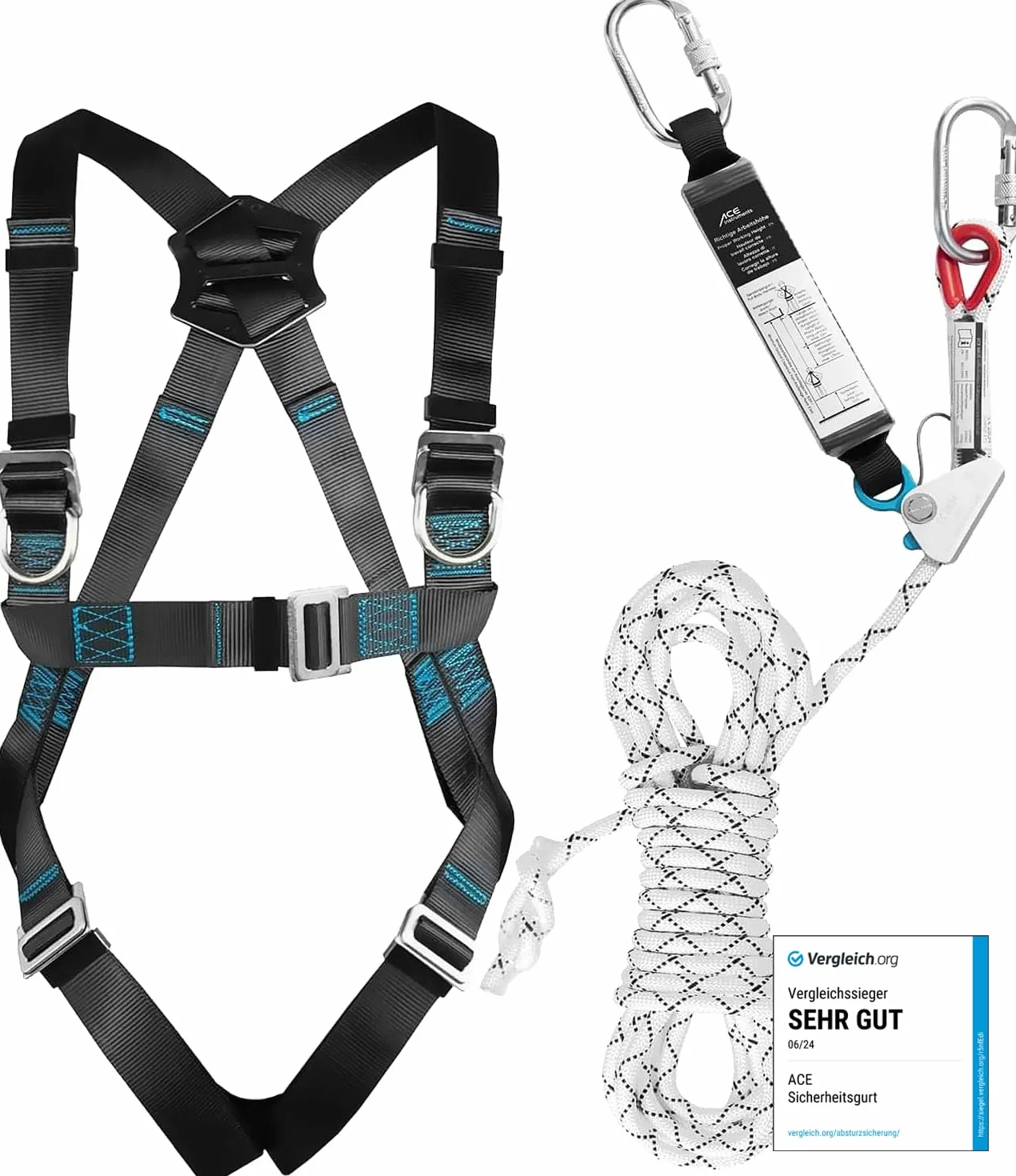 ACE Imbracatura di sicurezza - Imbracatura a 1 punto - con anti-urto - EN 353/361 - fino a 100 kg