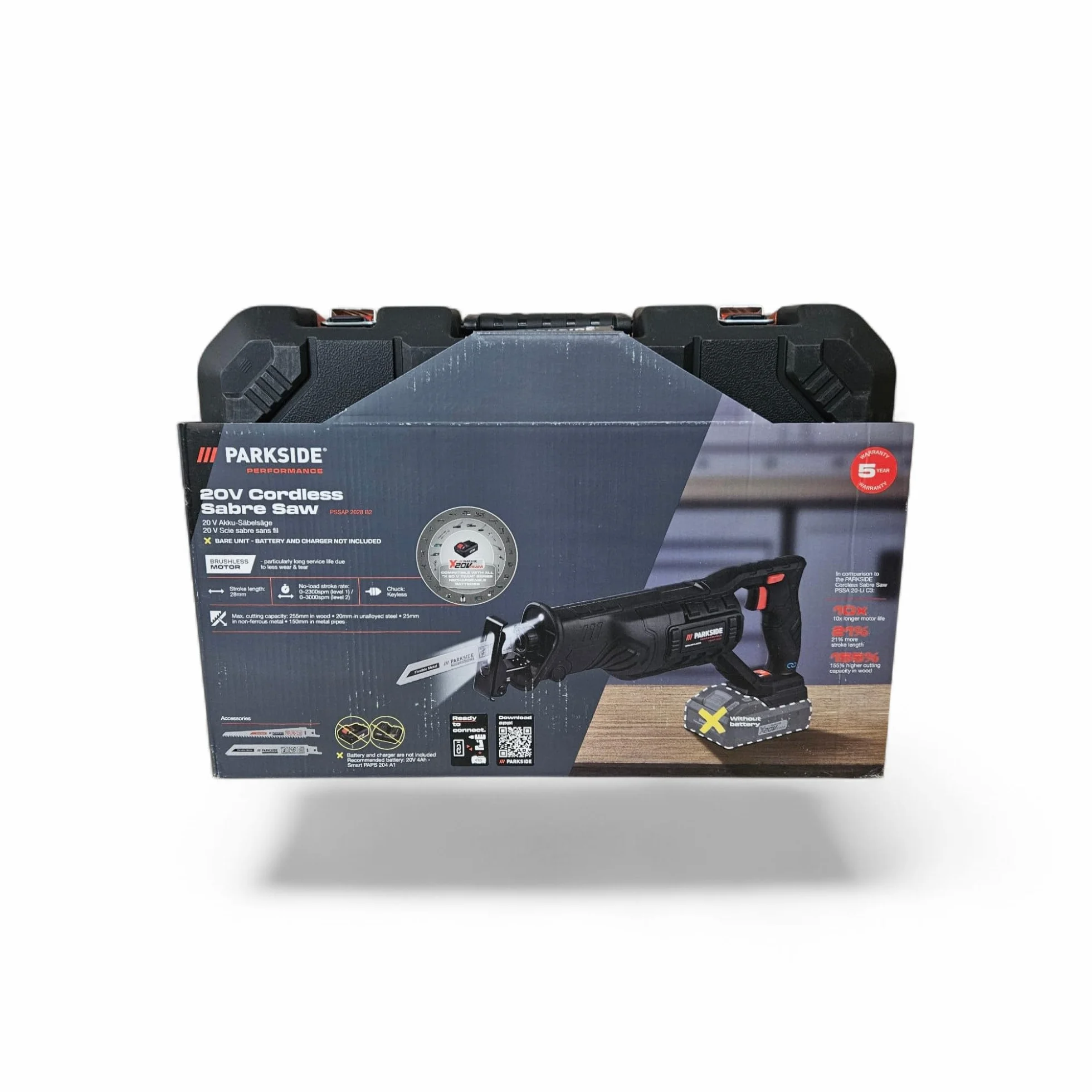 Seghetto alternativo a batteria Parkside PERFORMANCE PSSAP 20- Li X20V, LED, continuo, senza spazzole (in valigetta di trasporto, senza batteria e caricatore)