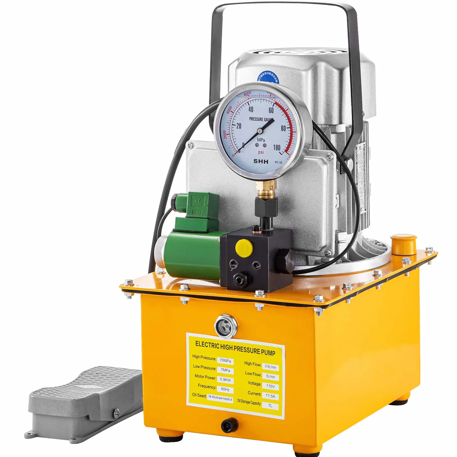 VEVOR Pompa Idraulica Elettrica 220v, 1400 giri/min, Serbatoio della Pompa Idraulica Elettrica 750W, Pompa Idraulica ad Aria con Manometro Preciso, per Incarichi come Sollevamento, Pressatura