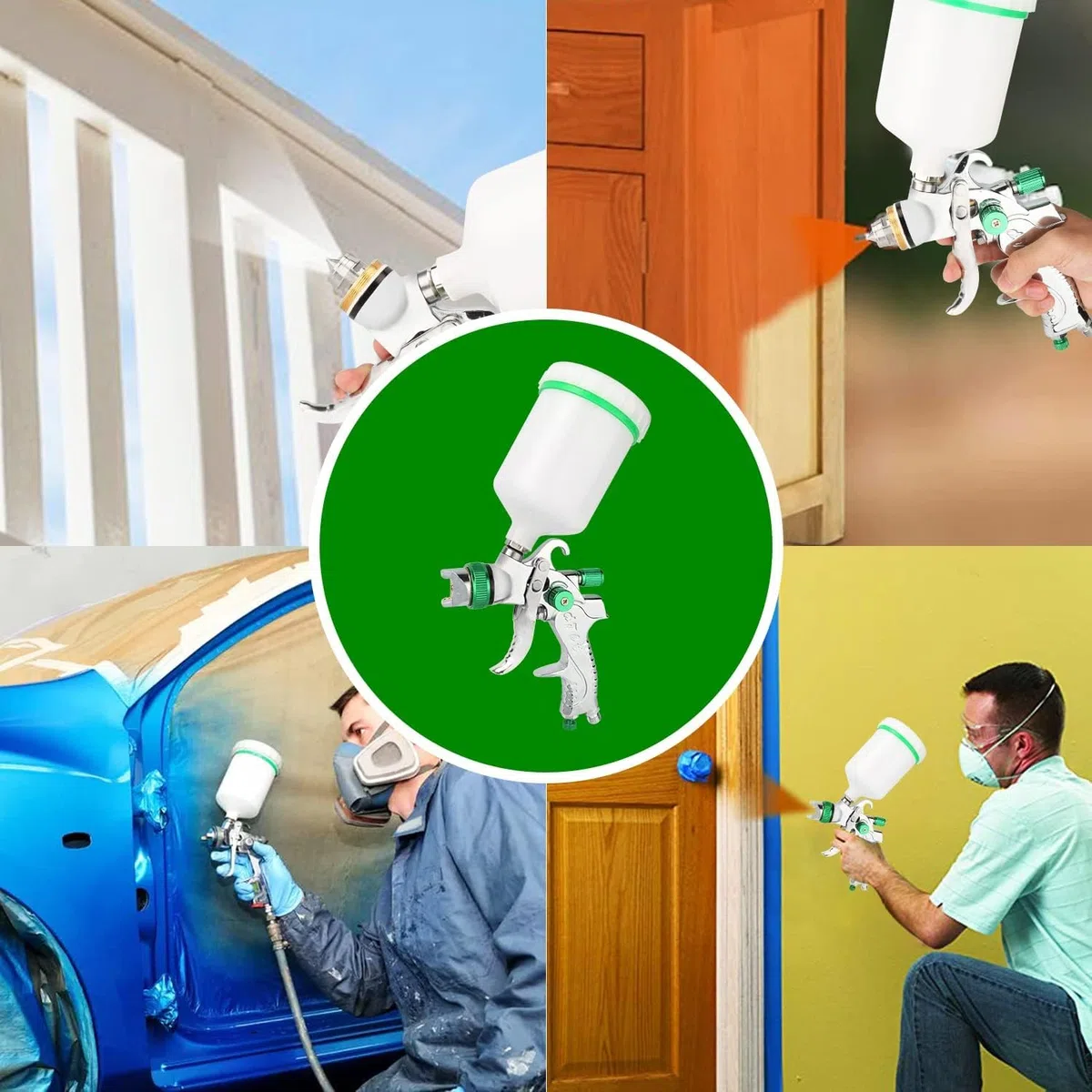 HVLP pistola a spruzzo con 5 ugelli da 1,4/1,7/2,0/2,5/3,0mm, Aerografo per verniciare 600ml, per riparazioni di piccoli mobili per auto