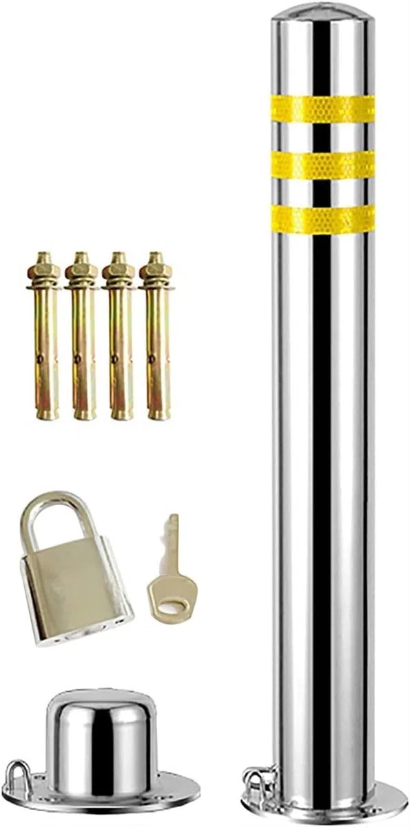 Dissuasore di sosta, dissuasore di sicurezza in acciaio inox per vialetti, palo di parcheggio con nastro adesivo riflettente, dissuasori di sicurezza rimovibili in metallo, dissuasori