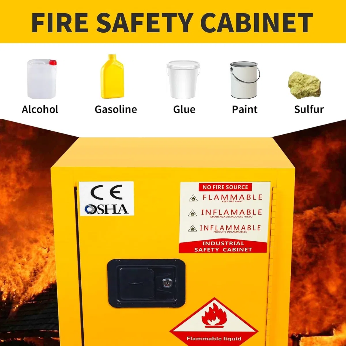 Armadio per lo stoccaggio di liquidi infiammabili, armadio di sicurezza ignifugo per sostanze chimiche, armadio per lo stoccaggio di liquidi infiammabili, con 2 ripiani regolabili in acciaio zincato
