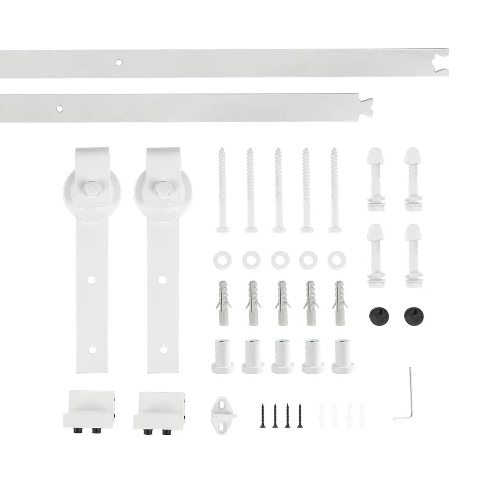 Binario per Porta Scorrevole 200 cm/6,6 FT, Acciaio al Carbonio, Kit Guide Porta Scorrevole Esterno Muro, Binario per Porta Interne Scorrevole Muro con 2 Roulettes (Bianco Classico)