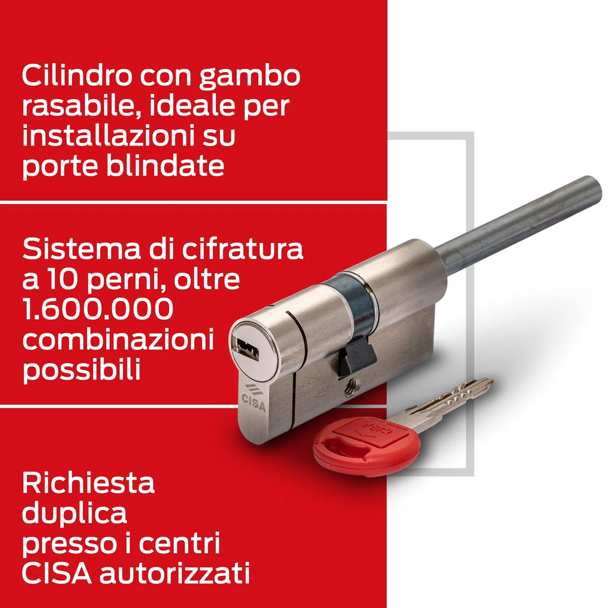 CISA - Cilindro Europeo Astral Tekno PRO 10M3T70701200C5 per Serratura Porta Blindata - Cilindro Europeo 30/30 con 5 Chiavi a Duplica Protetta - Predisposizione al Pomolo